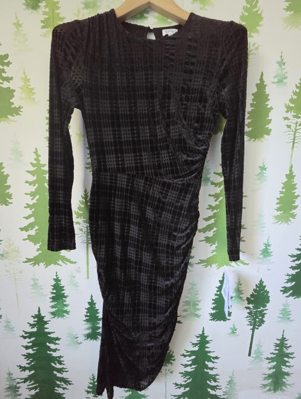 Nicole Miller Black Velvet Plaid Burnout Midi Dress